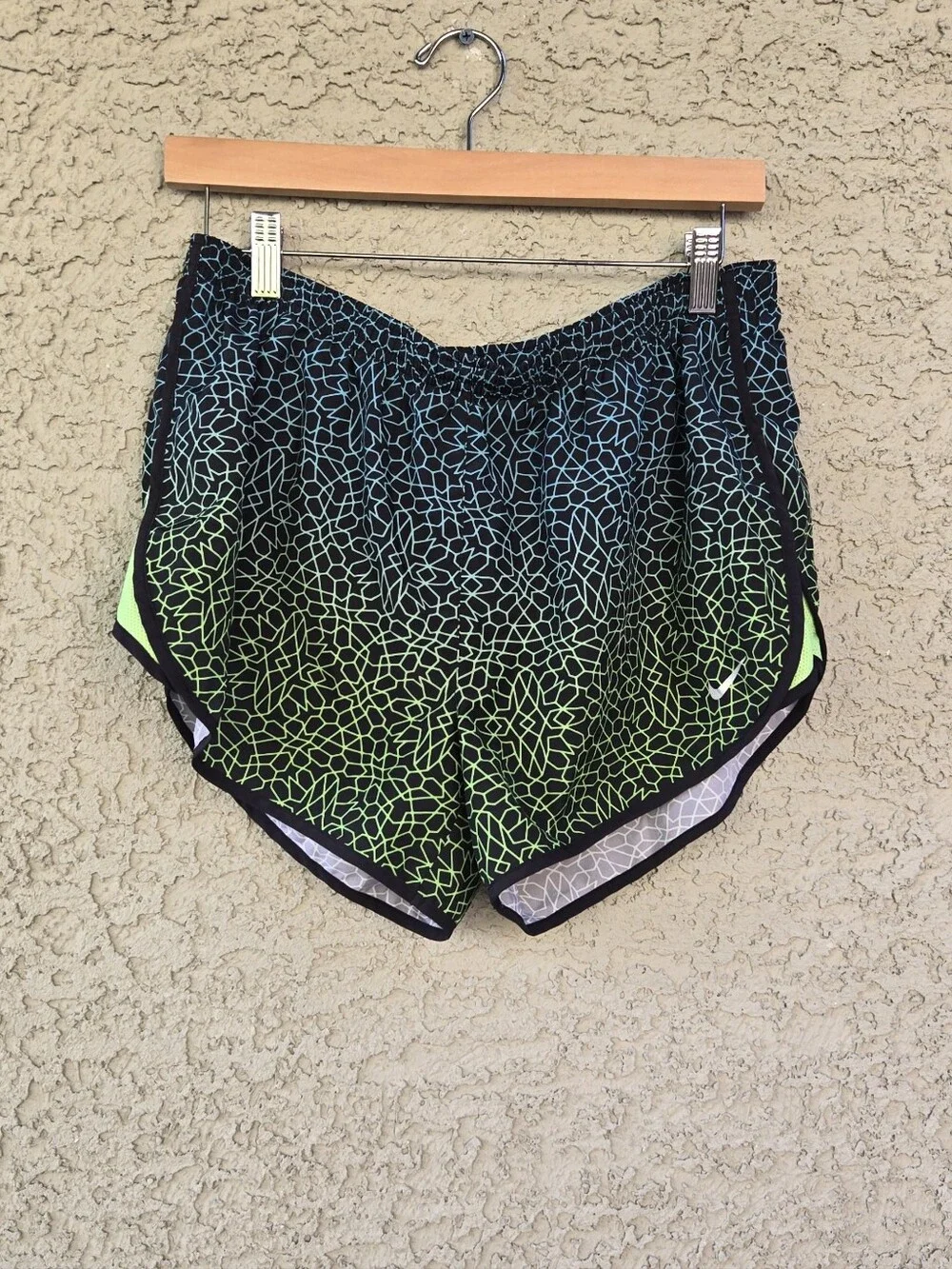 Nike Women's Black Shorts with Neon Green Pattern
